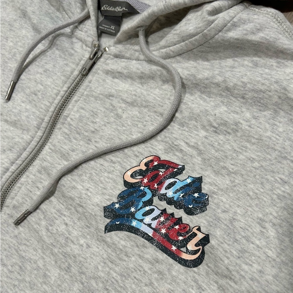 Eddie Bauer EB Retro Logo Graphic Full-Zip Hoodie Sweatshirt Gray Size XL - Picture 2 of 12